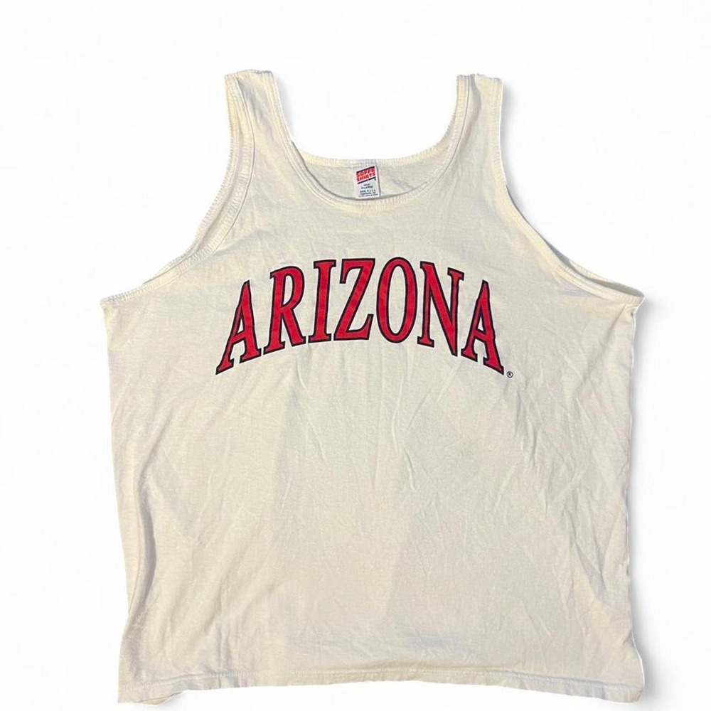 Arizona Wildcats white tank top with red arched text reading 'ARIZONA'